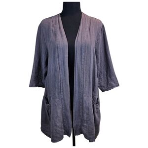 Match Point Womens Linen CardiganSmall Slate Gray Boho Chic Oversized Lagenlook